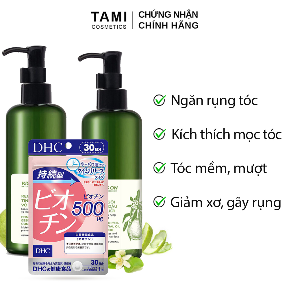 Combo phục hồi tóc ngăn ngừa rụng tóc kích thích mọc tóc tóc dài mềm mượt Biton DHC + dầu gội, xả Kiss on CB01