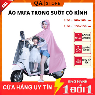 Áo Mưa Trong Suốt Có Kính Che Mặt Thiết Kế Thời Trang Cánh Dơi 1 Đầu + 2 Đầu Loại Dày Che Phủ Toàn Thân