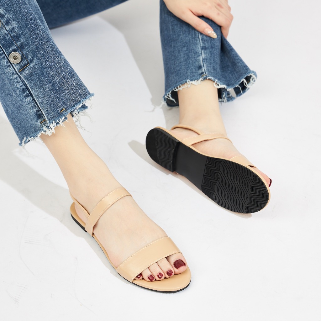 Giày Sandal Nữ MWC 2989 - Sandal 2 Quai Ngang Đế Bằng Phối Quai Hậu Thời Trang