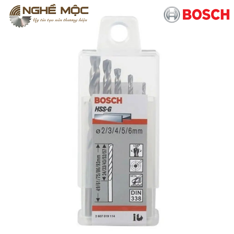 Hộp 5 mũi khoan sắt HSS-G 2/3/4/5/6mm Bosch 2607019114