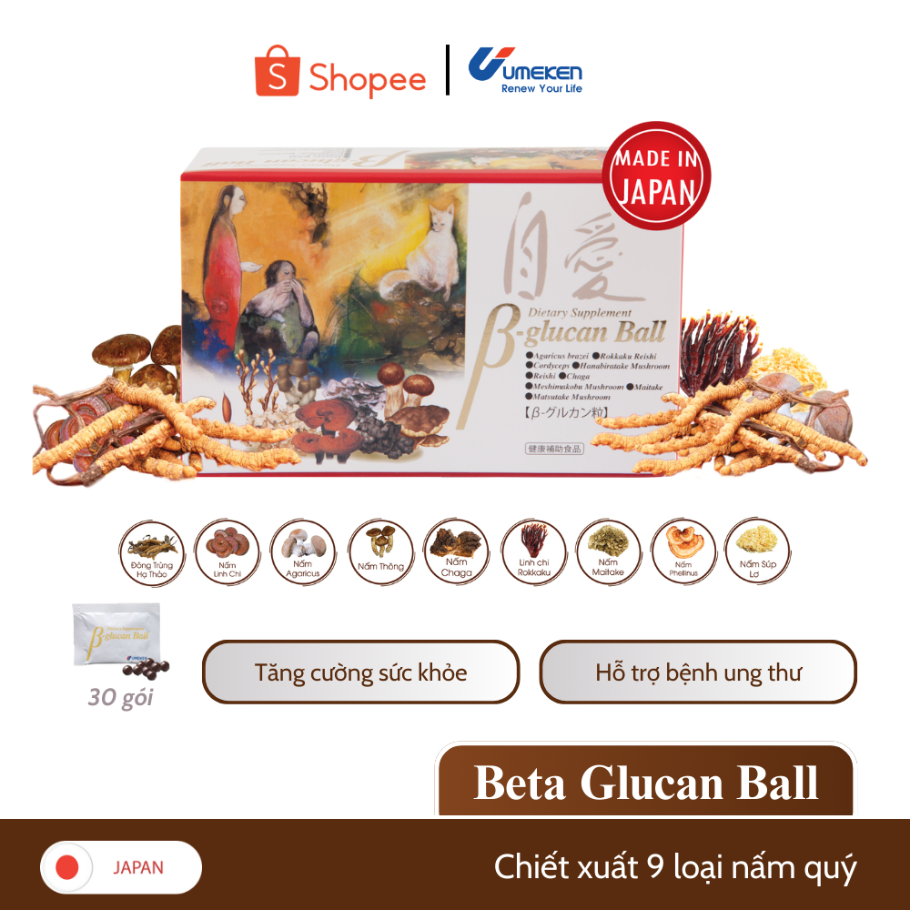 BETA GLUCAN BALL UMEKEN Nhật Bản Giúp Tăng Cường Hệ Miễn Dịch & Phòng Ngừa Ung Thư (Hộp 30 Gói)