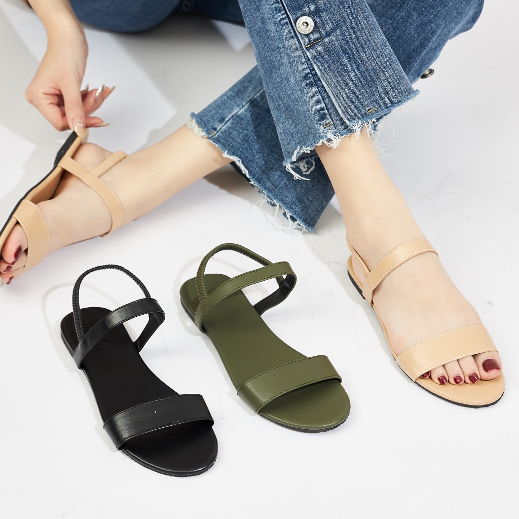 Giày Sandal Nữ MWC 2989 - Sandal 2 Quai Ngang Đế Bằng Phối Quai Hậu Thời Trang