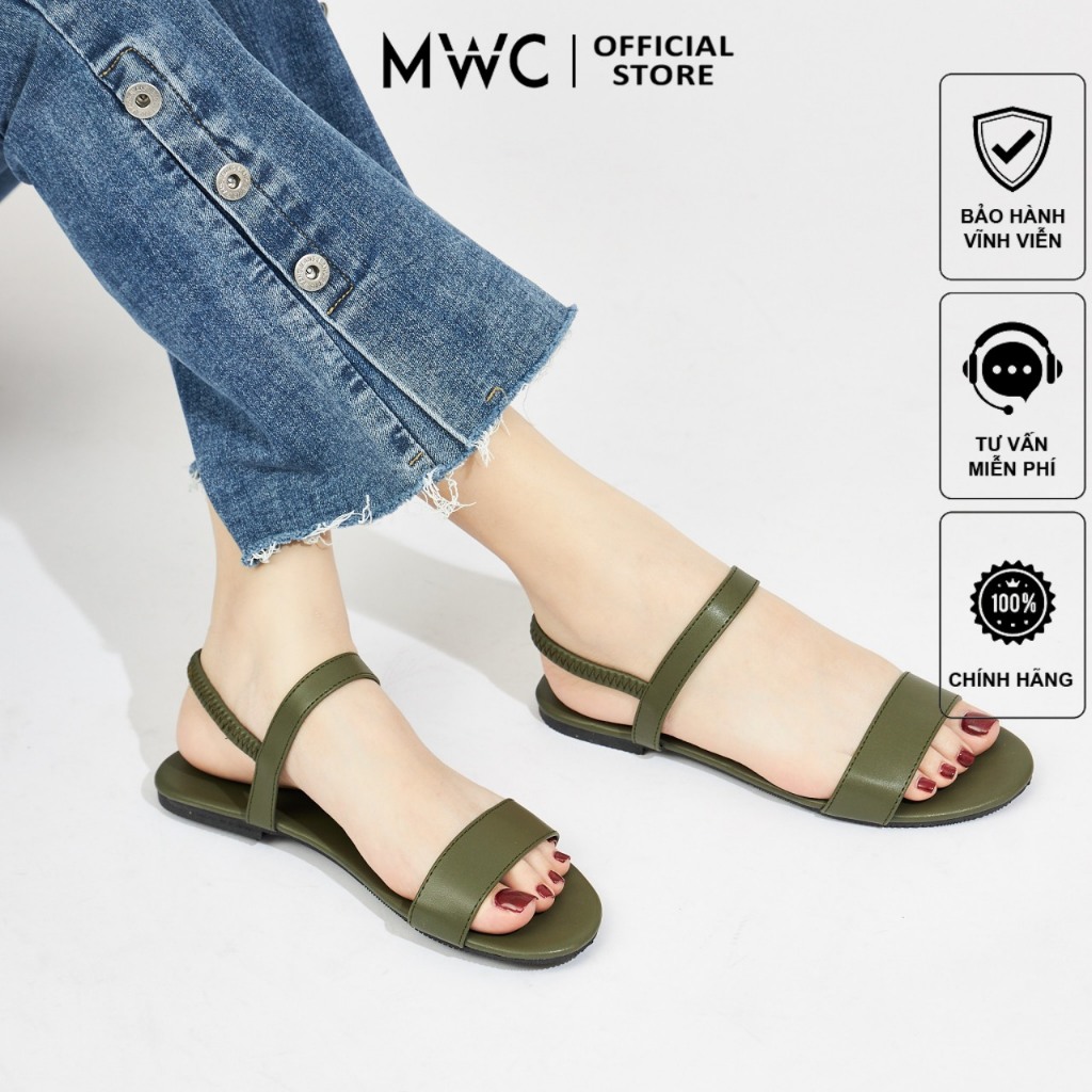 Giày Sandal Nữ MWC 2989 - Sandal 2 Quai Ngang Đế Bằng Phối Quai Hậu Thời Trang