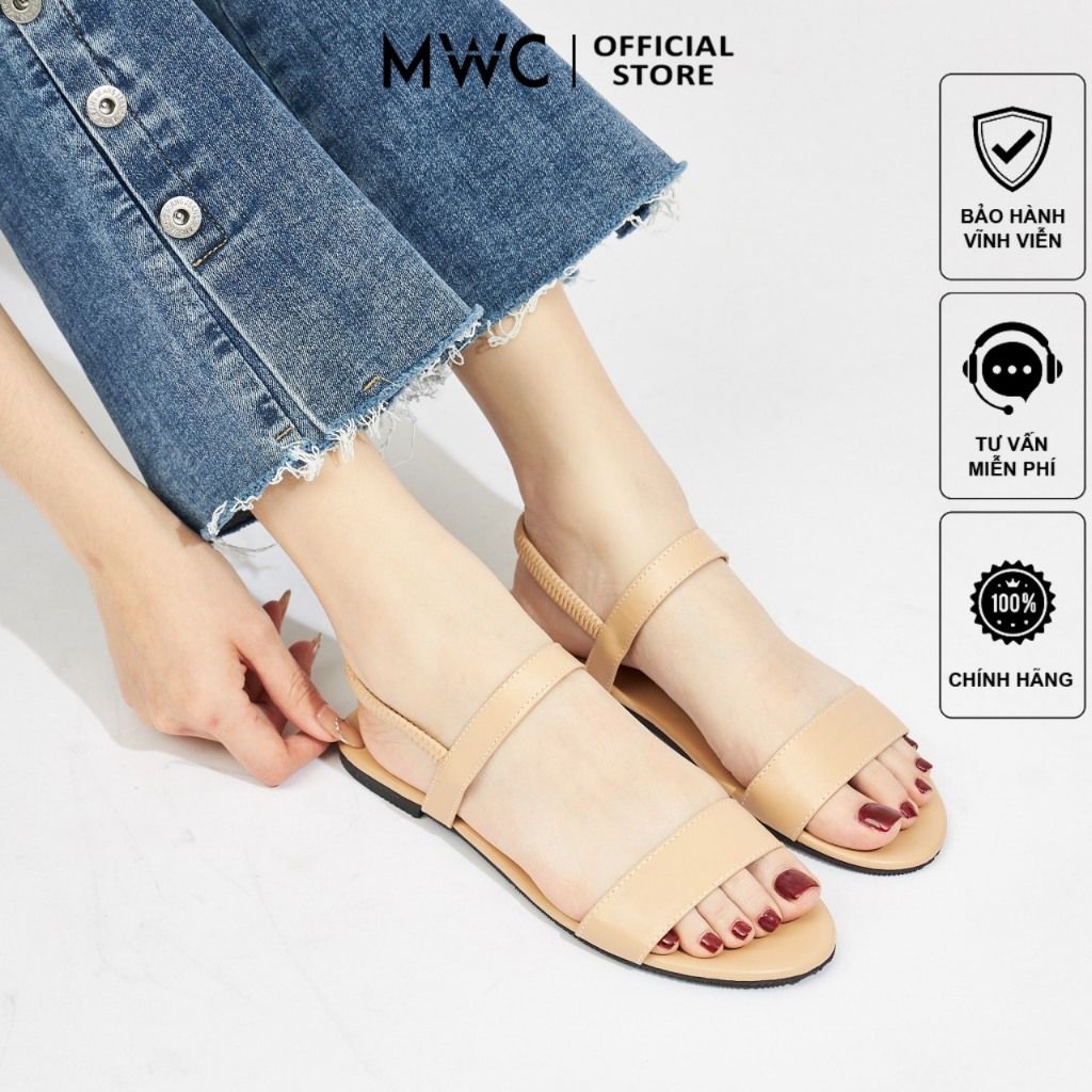 Giày Sandal Nữ MWC 2989 - Sandal 2 Quai Ngang Đế Bằng Phối Quai Hậu Thời Trang