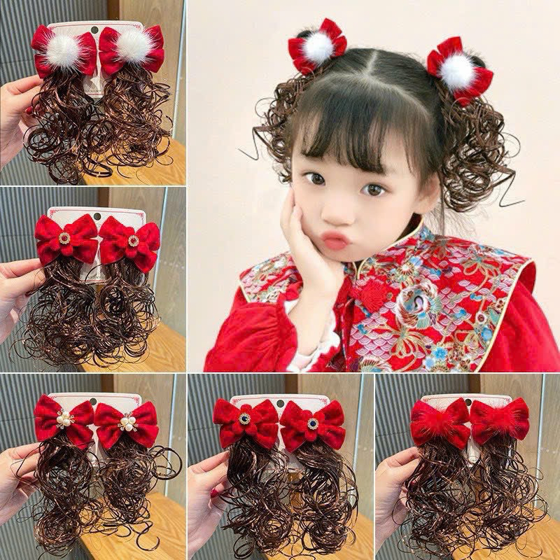 Kẹp nơ đỏ kết hợp tóc giả diện noel,tết cho bé