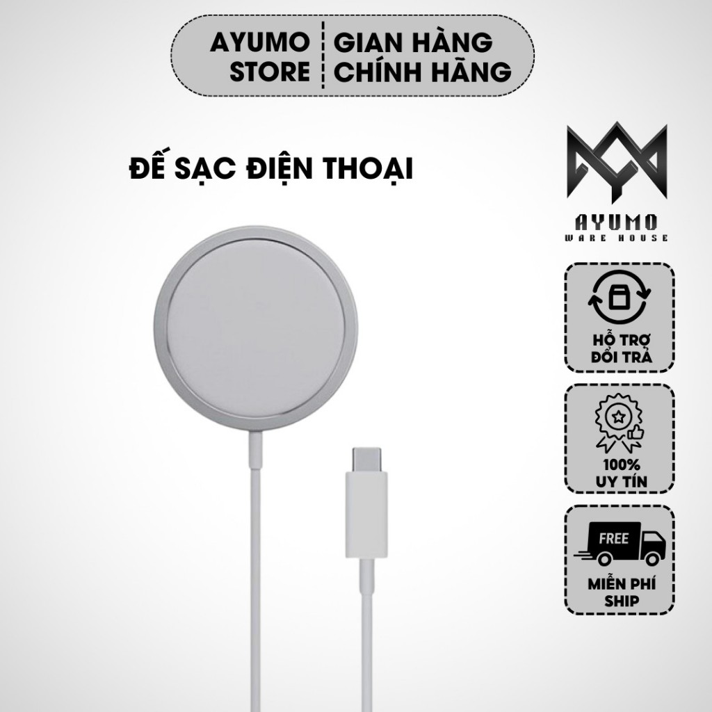 Sạc Không Dây Cao Cấp Hỗ Trợ Sạc Nhanh Cho 14 13 12 11 Pro Max mini X XS XR SE (AYUMO STORE)