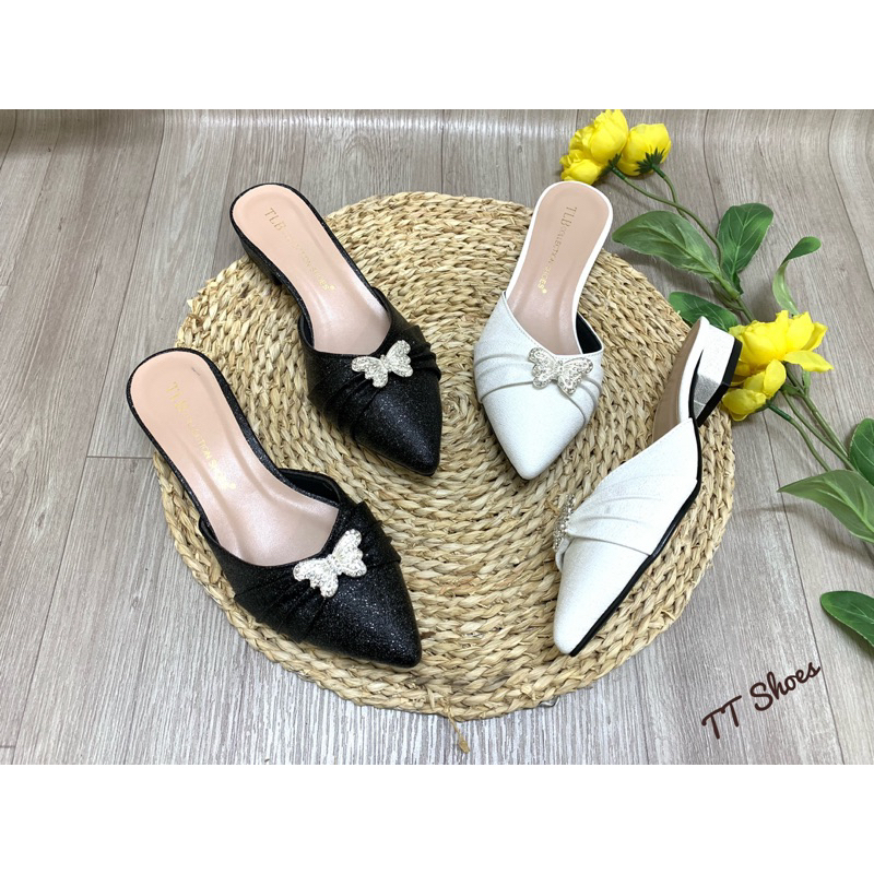 Giày sục nữ 2cm kim tuyến khoá giữa mũi nhọn êm chân baokbuomkt
