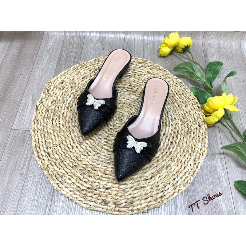 Giày sục nữ 2cm kim tuyến khoá giữa mũi nhọn êm chân baokbuomkt