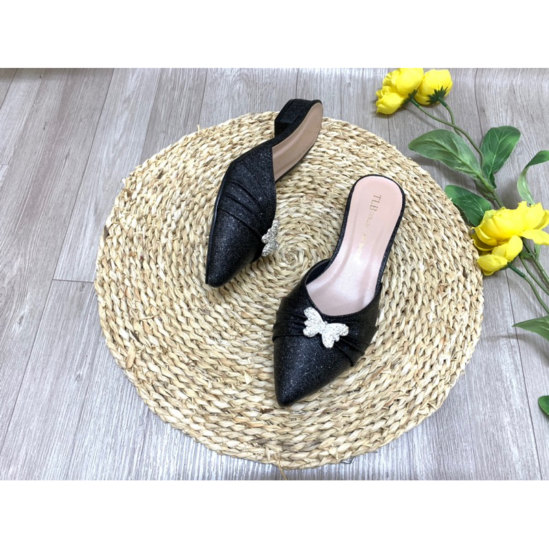 Giày sục nữ 2cm kim tuyến khoá giữa mũi nhọn êm chân baokbuomkt