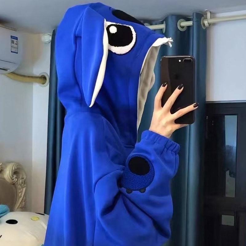 Áo khoác có mũ kiểu dáng gấu stick chất nỉ màu xanh form rộng, áo hoodie zip unisex hot trend M12