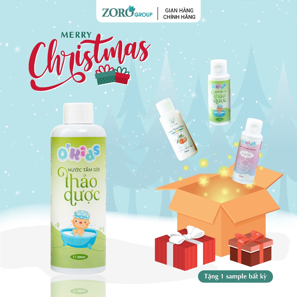 Nước tắm gội thảo dược O'Kids 200ml ngăn ngừa rôm sảy, hăm tã, mẩn ngứa, viêm da và bảo vệ bé khỏi muỗi, côn trùng