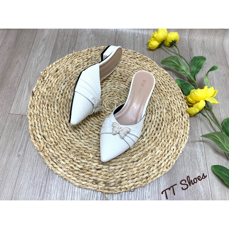 Giày sục nữ 2cm kim tuyến khoá giữa mũi nhọn êm chân baokbuomkt