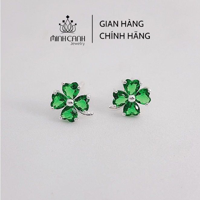 Bông Tai Bạc Cỏ 4 Lá Xanh May Mắn Minh Canh Jewelry