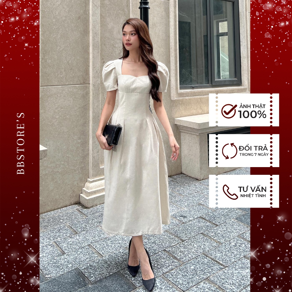 Đầm Xòe Tay Phồng Dự Tiệc Tùng Váy Xếp Ly Sang Trọng BBSTORE'S -D2417