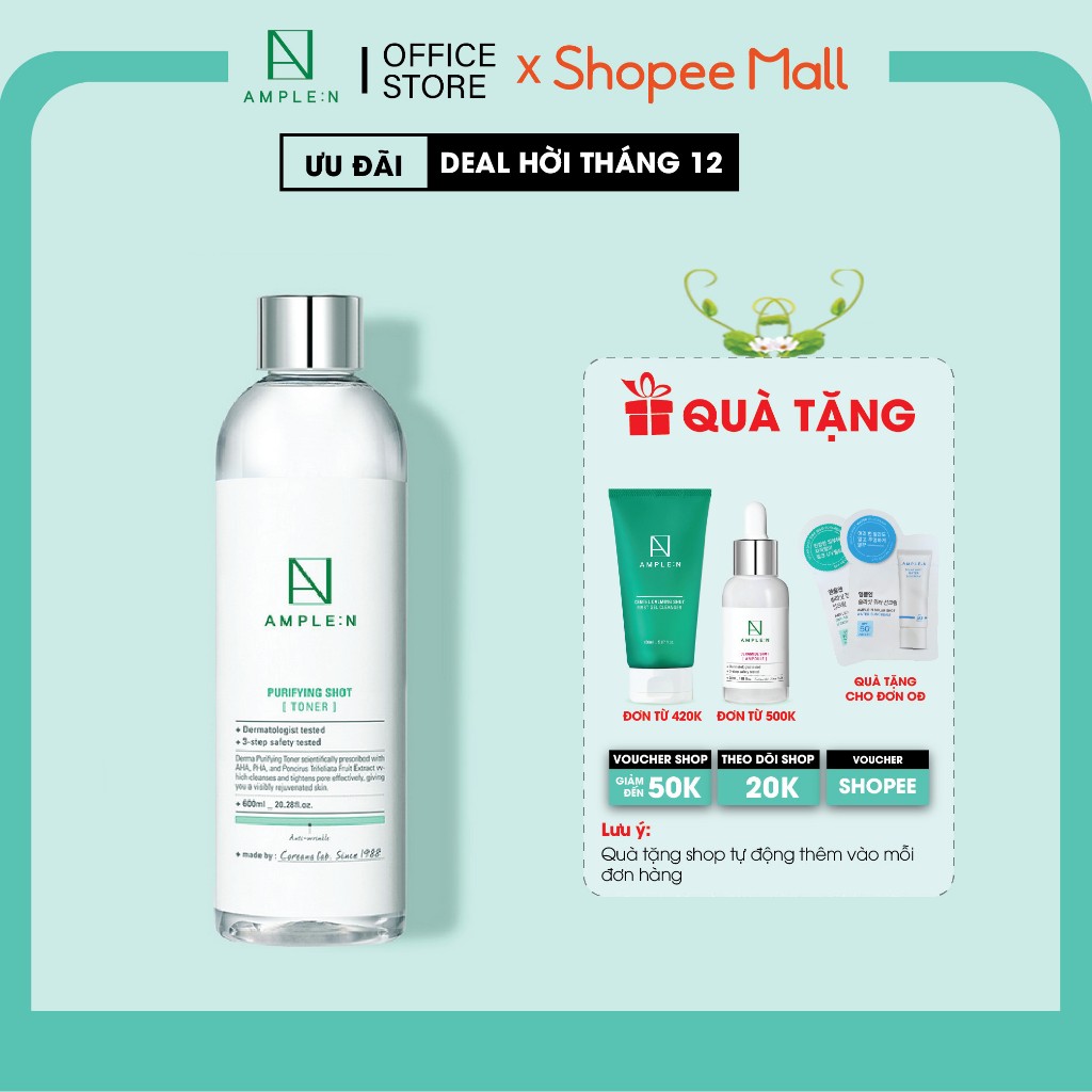 Nước Hoa Hồng Làm Sạch Da Se Khít Lỗ Chân Lông AMPLE:N Purifying Shot Toner 600ml