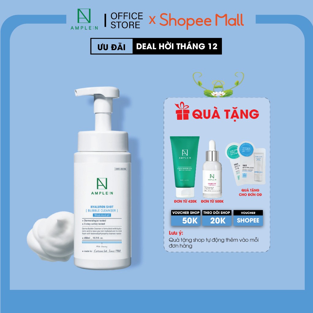 Sữa Rửa Mặt Tạo Bọt AMPLE:N Hyaluron Shot Bubble Cleanser 450ml