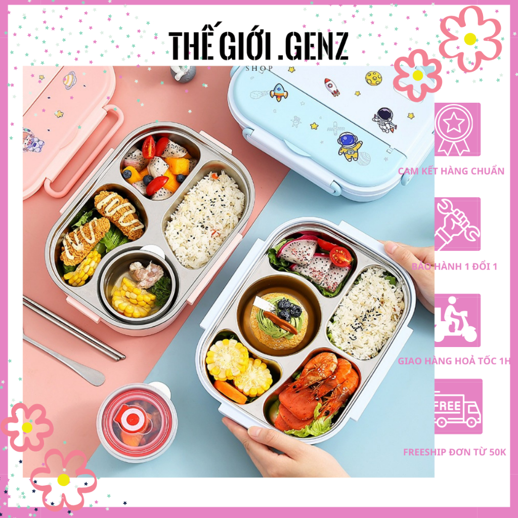 Hộp Cơm Giữ Nhiệt HOẠ TIẾT HOẠT HÌNH Dễ Thương Nhiều Ngăn Inox 316 Tiện Dụng (GENZ SHOP)