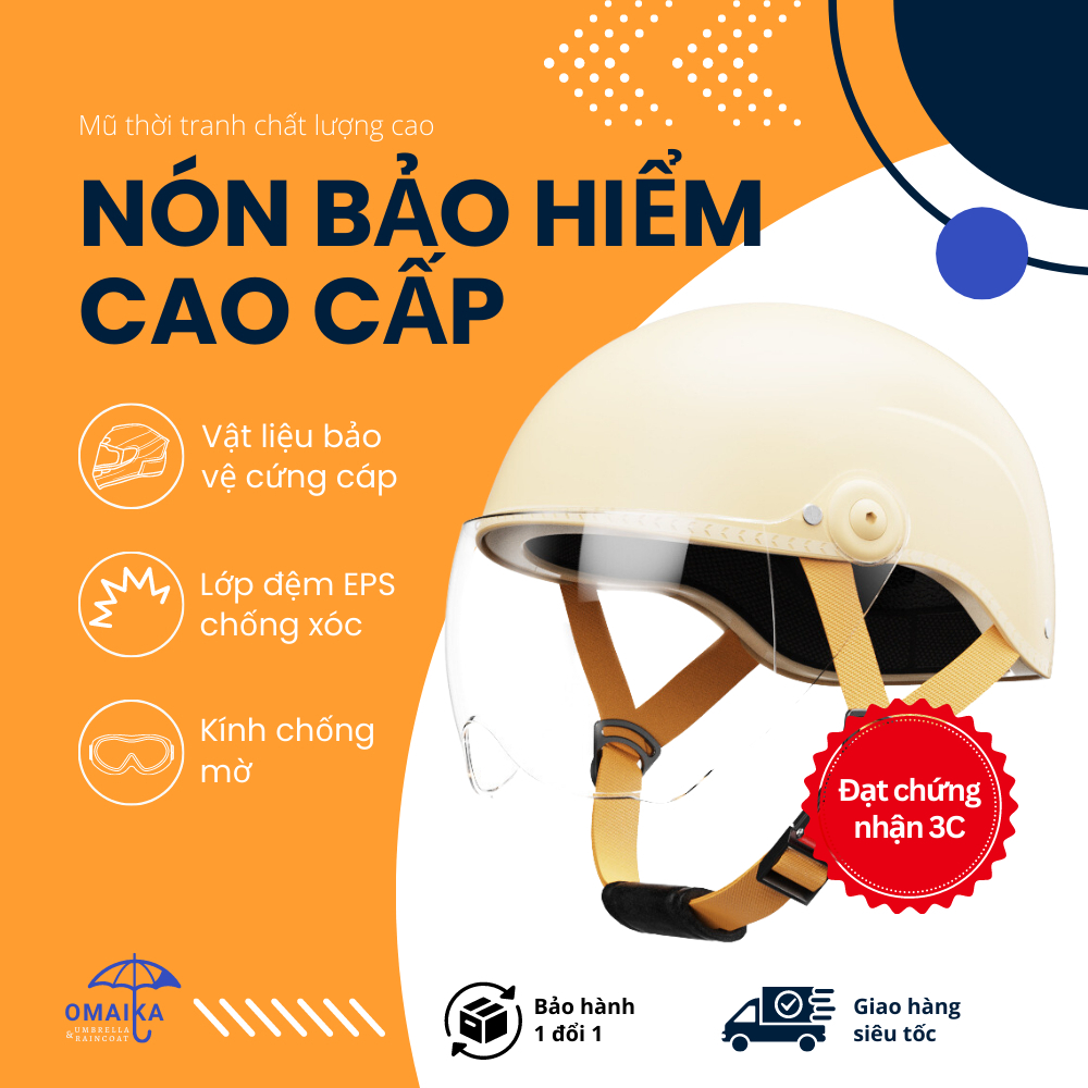 Mũ Bảo Hiểm kèm Kính Omaika Phong Cách Hàn Quốc Dễ Thương Cho Nam Và Nữ- AXK702