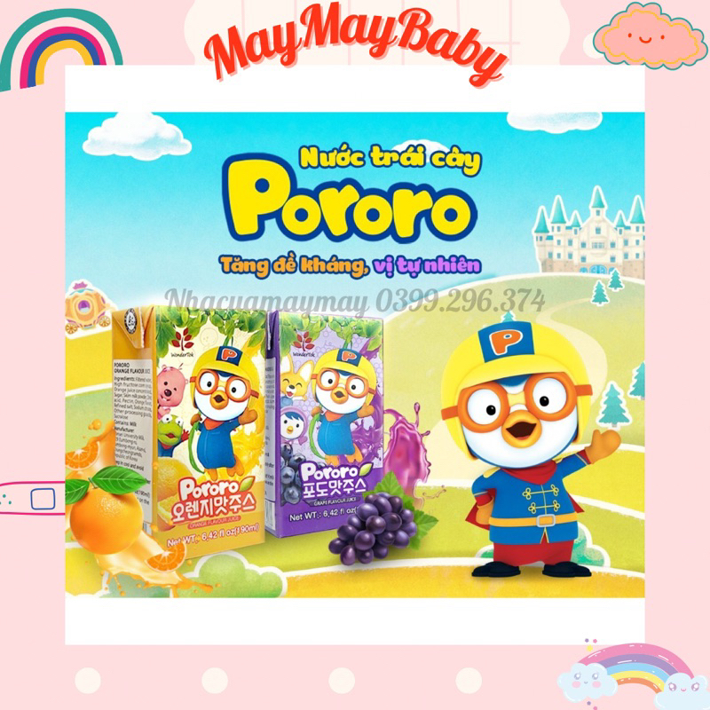 1 HỘP NƯỚC ÉP TRÁI CÂY 190ML TỰ NHIÊN DINH DƯỠNG PORORO NHẬP KHẨU HÀN DÀNH CHO BÉ