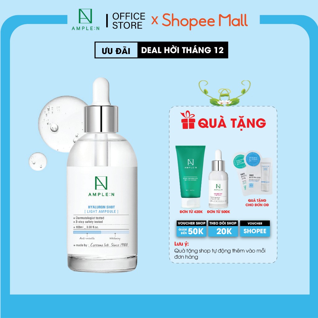 Tinh Chất Cấp Ẩm Làm Trắng Da Ample:N Hyaluron Shot Light Ampoule 100ml