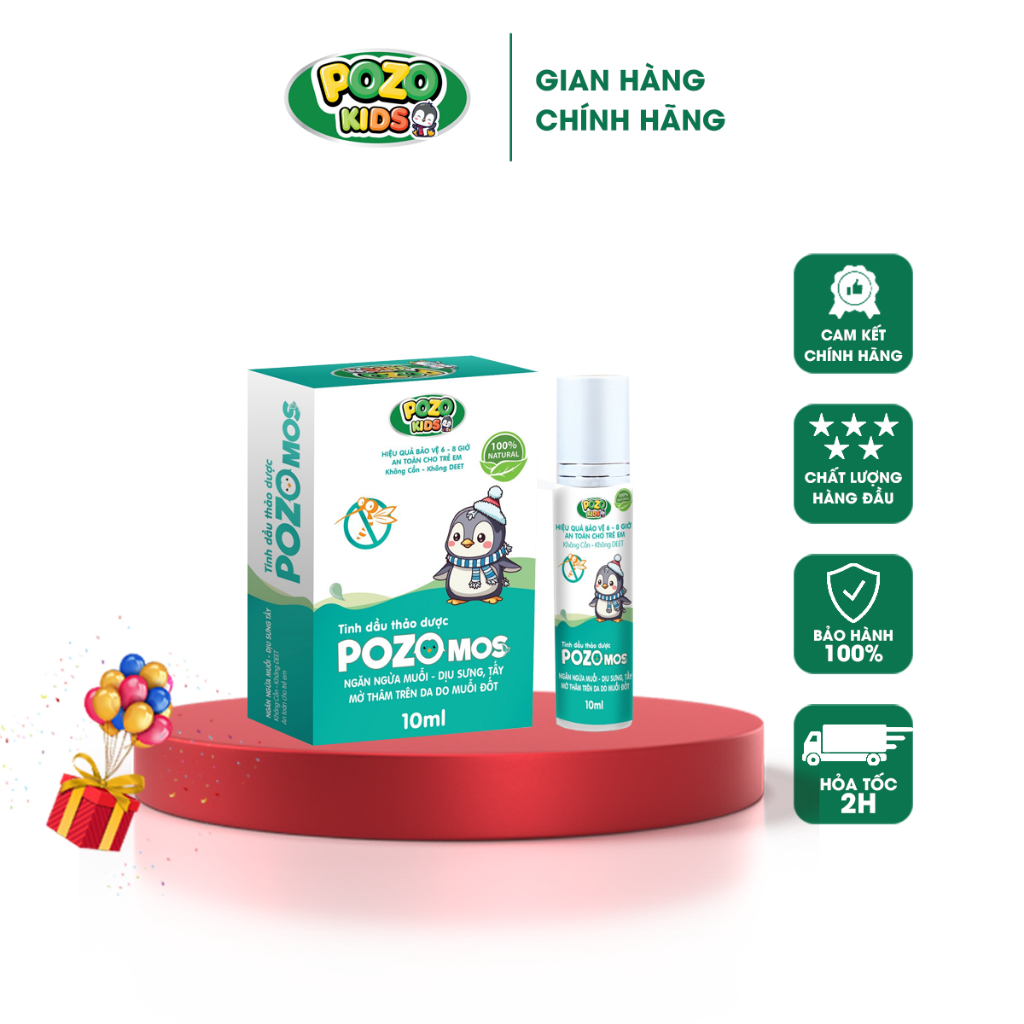 Lăn xua muỗi, côn trùng PozoMos 10ml giúp đuổi muỗi, dịu sưng, tấy, làm mờ vết thâm trên da cho trẻ em và người lớn