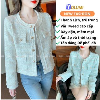  Áo Khoác Dạ Tweed Áo Dạ Nữ hai Lớp Cao Cấp Dày Dặn Phối Kim Tuyến  Phong Cách Hàn Quốc YOLUMI 