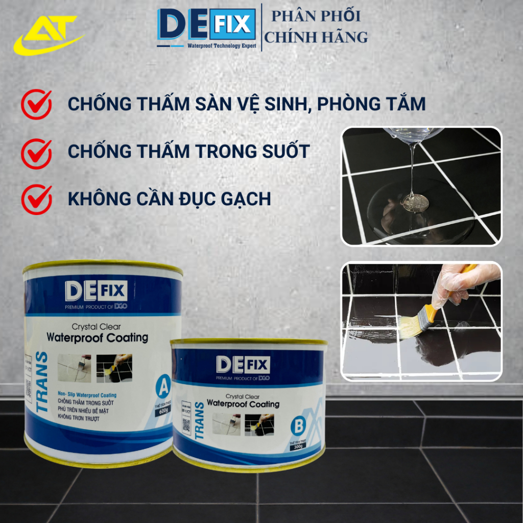 Chống thấm trong suốt 2 thành phần, chống thấm sàn bê tông, sàn đã ốp gạch #Bộ 900ml