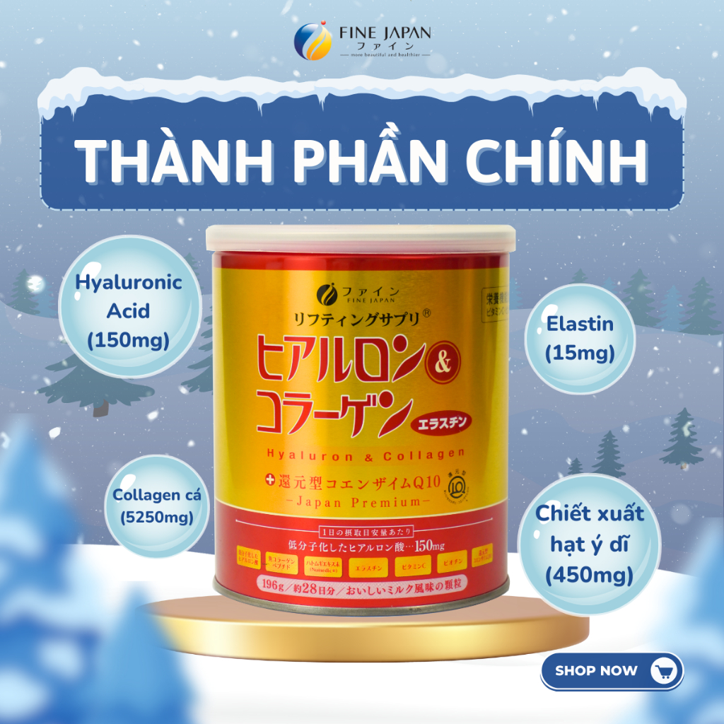 Bột uống Hyaluron & Collagen FINE JAPAN hạn chế lão hóa da, giúp mịn và trắng da 196g