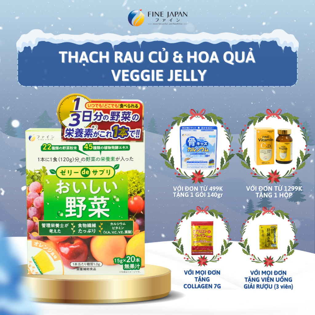Thạch Rau Củ & Hoa Quả Fine Japan Delicious Veggie Jelly 20 thanh