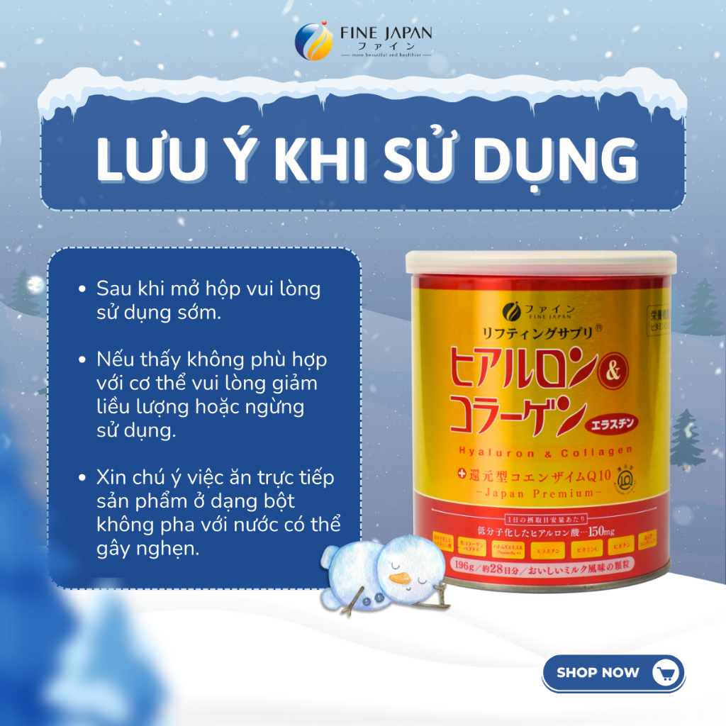 Bột uống Hyaluron & Collagen FINE JAPAN hạn chế lão hóa da, giúp mịn và trắng da 196g