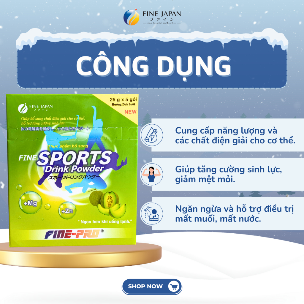 Bột Pha Nước Điện Giải Sport Drink Fine Japan Hương Dưa Lưới 5 Gói