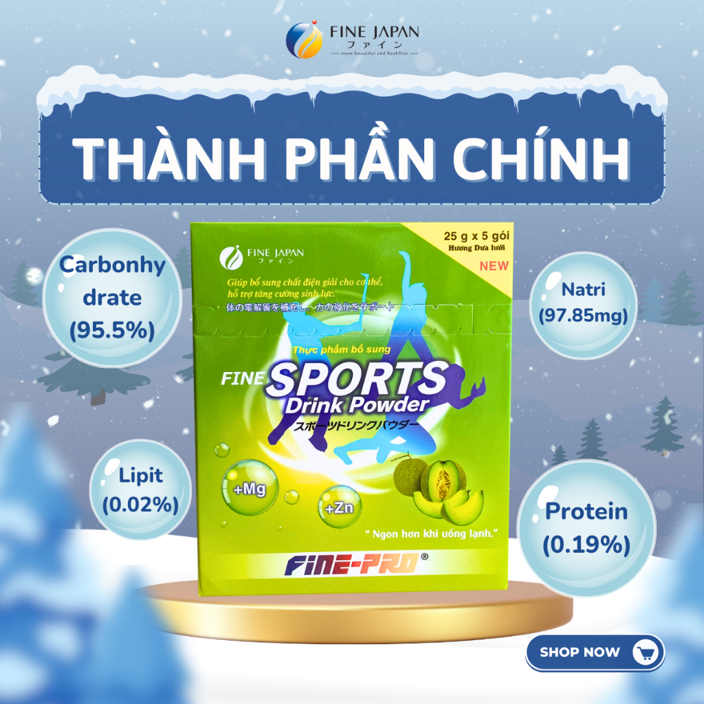 Bột Pha Nước Điện Giải Sport Drink Fine Japan Hương Dưa Lưới 5 Gói