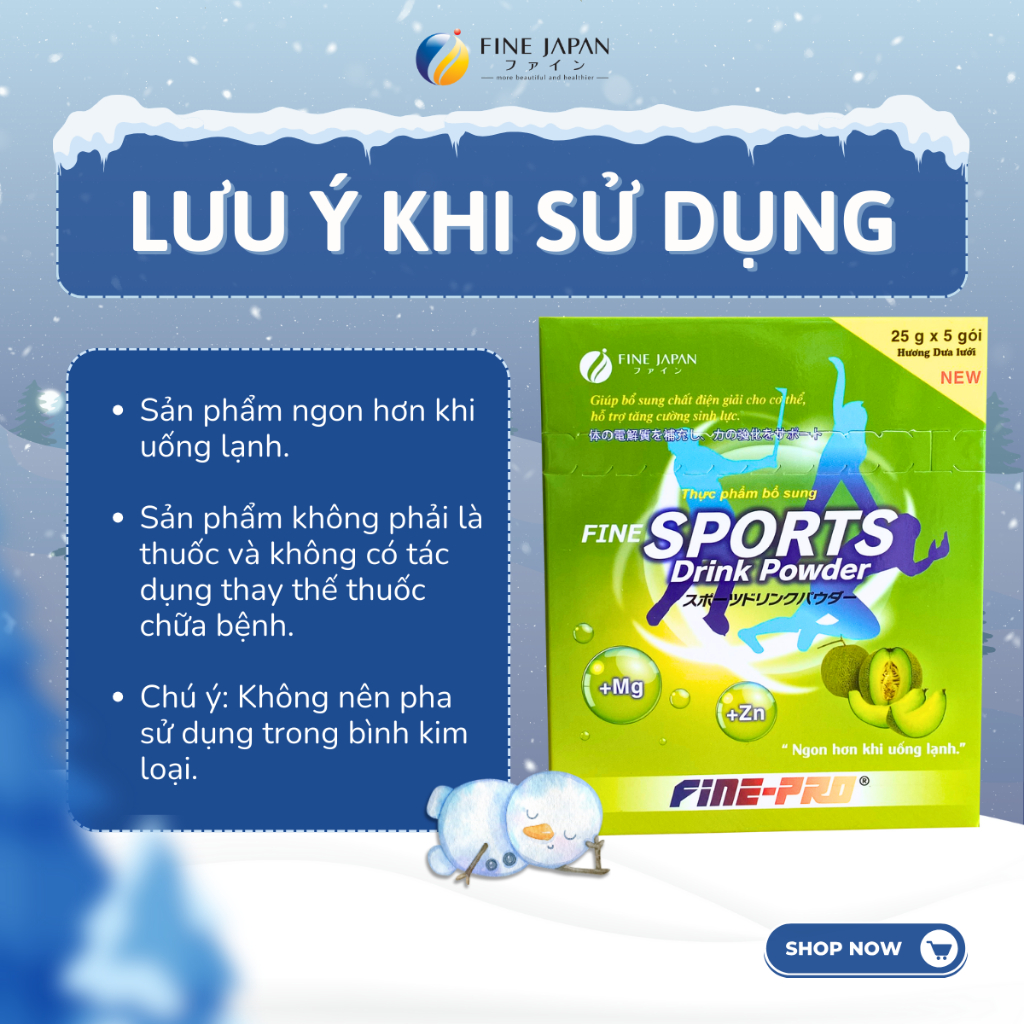 Bột Pha Nước Điện Giải Sport Drink Fine Japan Hương Dưa Lưới 5 Gói