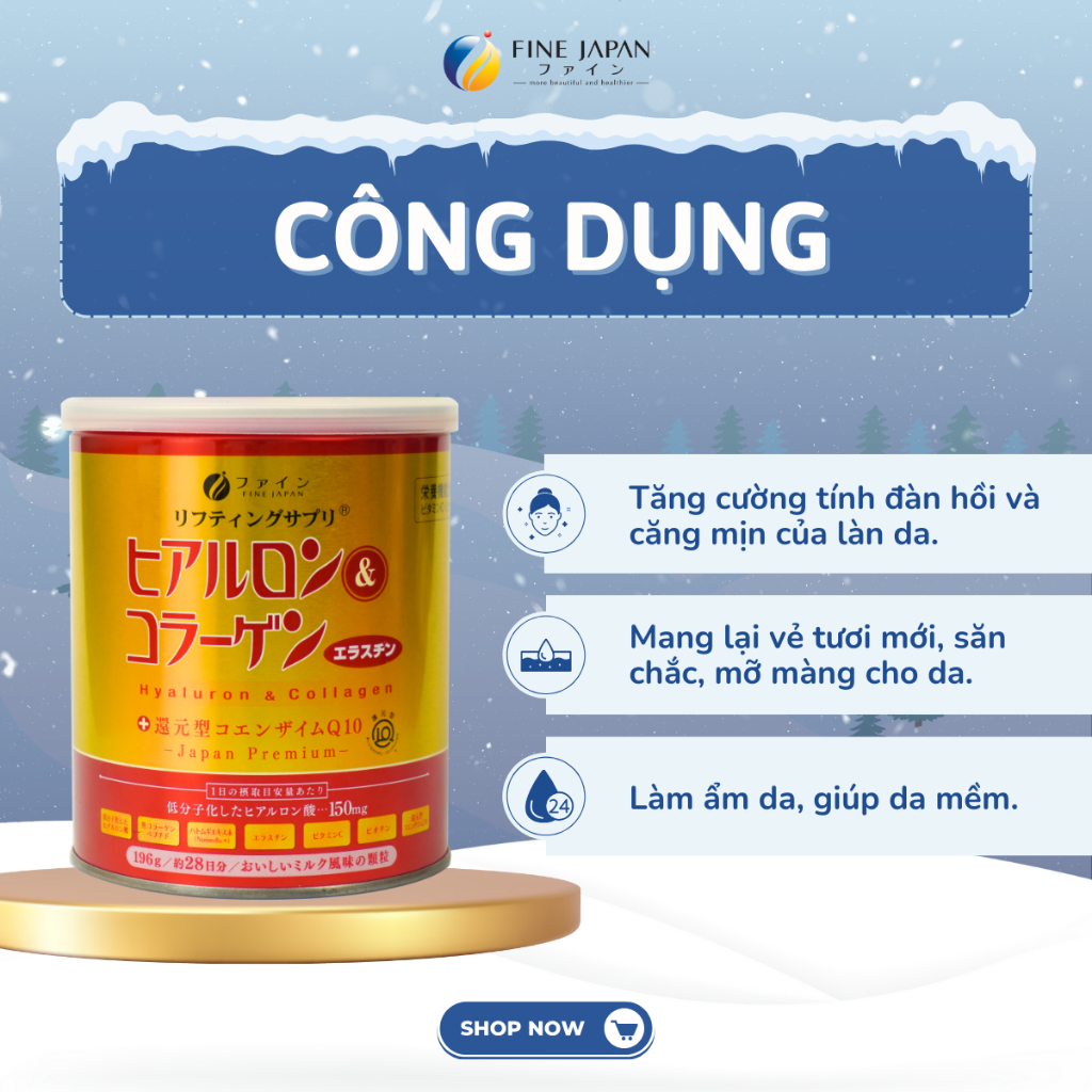 Bột uống Hyaluron & Collagen FINE JAPAN hạn chế lão hóa da, giúp mịn và trắng da 196g