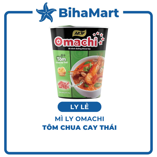 [LY LẺ] -  MASAN - Mì ly Omachi (KHÔNG THỊT) vị Tôm Chua Cay (66g/ly) - Mì ly dinh dưỡng khoai tây Omachi