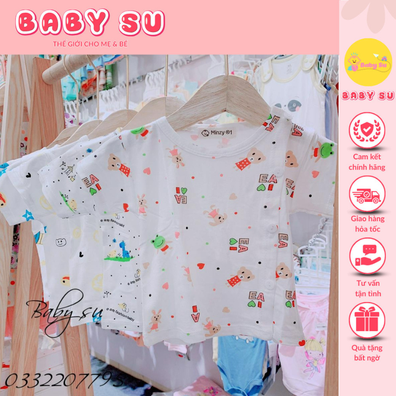 Áo Tay Ngắn Vải Thun Lạnh Cao Cấp Minky Mom In Hình Cho Bé Gái,bé Trai Từ 3-9kg Vải Mềm - Baby Su