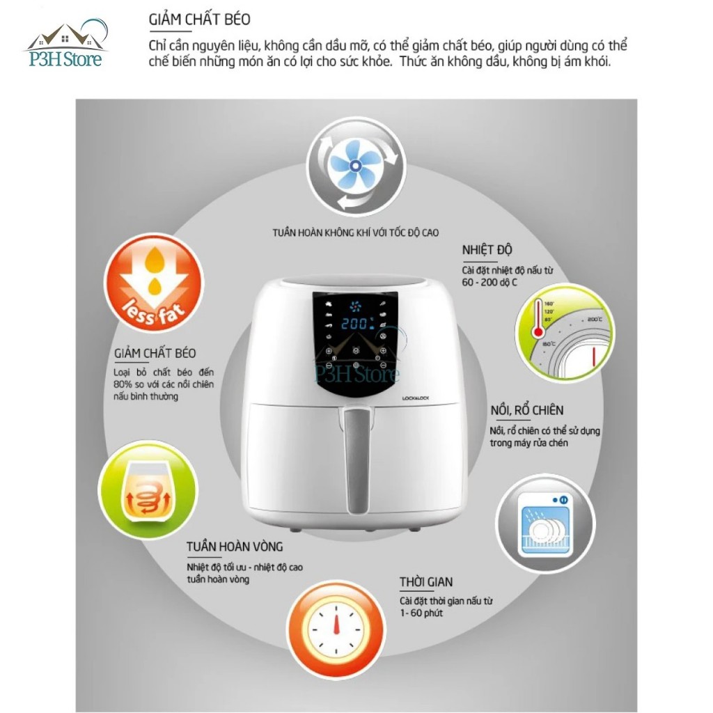 Nồi Chiên Không Dầu Lock&Lock EJF357WHT
