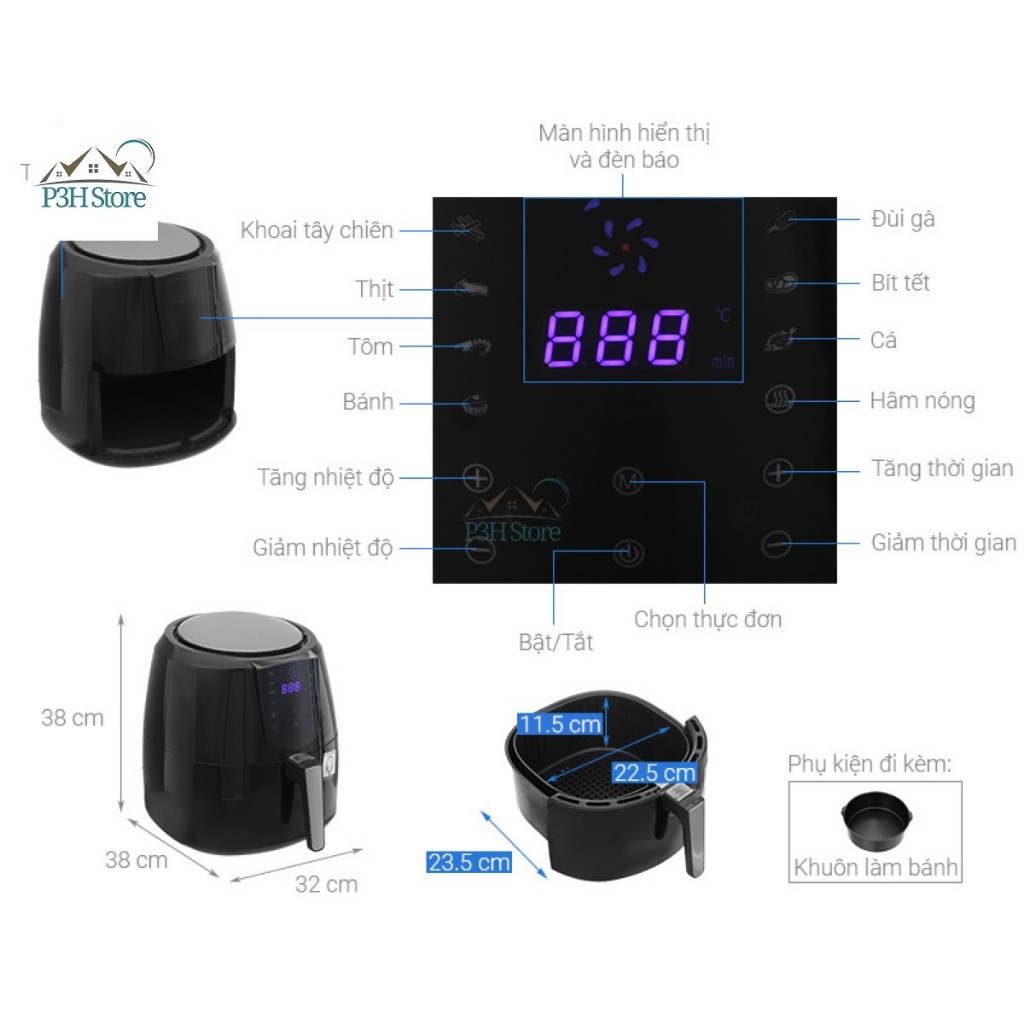 Nồi Chiên Không Dầu Lock&Lock EJF357WHT