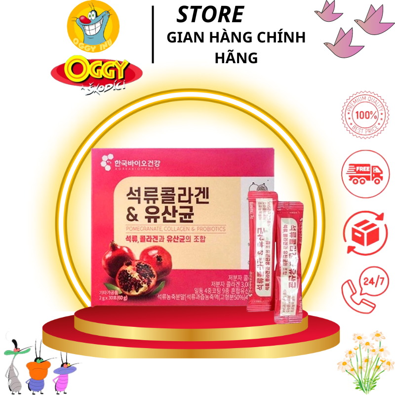 Bột Collagen Uống Lựu Đỏ Bio Cell Hàn Quốc, giảm mỡ, thừa cân, làm đẹp da, hộp 30 gói