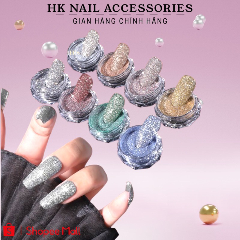 Set 8 nhũ rắc flash kim cương siêu sáng HK NAIL ACCESSORIES