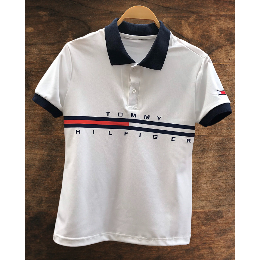 Áo In Chữ Tommy Cổ Bẻ Màu Đen