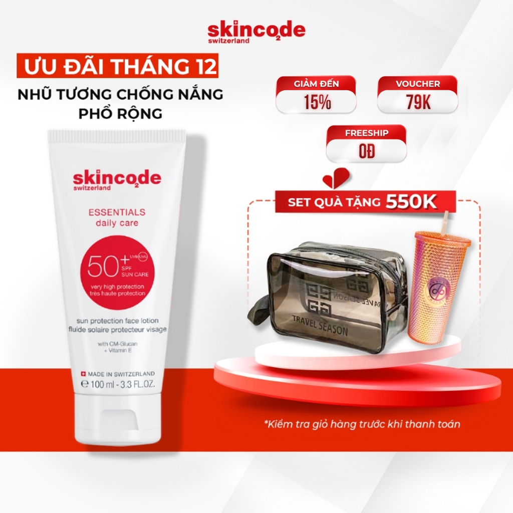 Kem chống nắng Skincode Sun Protection SPF 50 100ml bảo vệ tối ưu da treatment sau peel, tiêm, laser - Ms 1500L