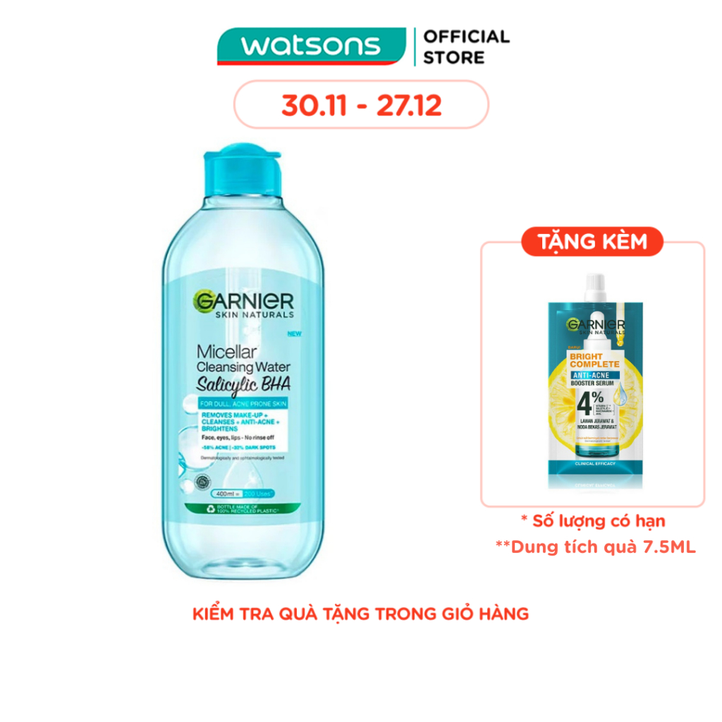 Nước Tẩy Trang Garnier Micellar Cleansing Water Salicylic BHA 400ml