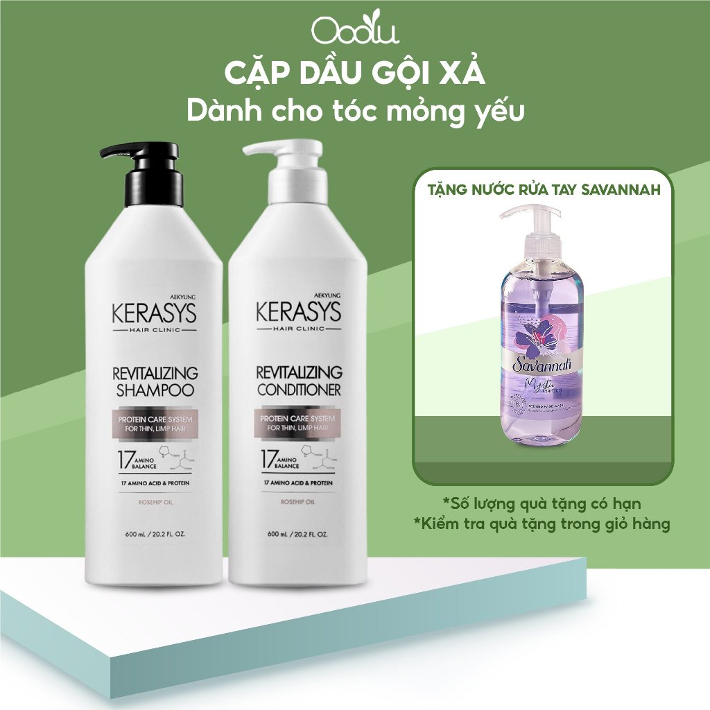 Cặp dầu gội xả Kerasys Rivitalizing Hàn Quốc tăng cường độ đàn hồi làm phồng tóc cho tóc mỏng, mảnh, khó tạo kiểu 600ml