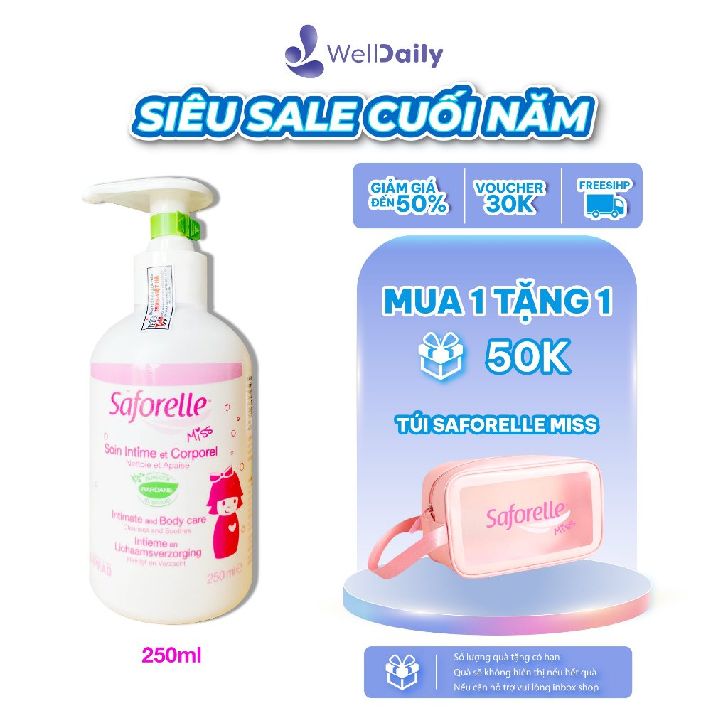 Dung Dịch Vệ Sinh Cho Bé Gái Saforelle Miss 250Ml Hỗ Trợ Làm Sạch, Chăm Sóc Vùng Kín
