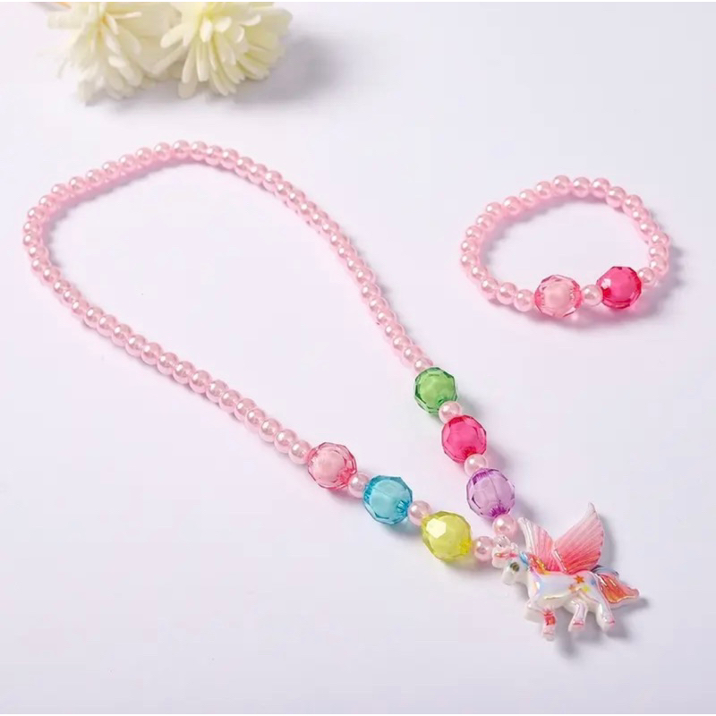 Combo Trang Sức Vòng Cổ + Vòng Tay Màu Kẹo Họa Tiết Hoạt Hình Phong Cách Hàn Quốc Cho Bé Gái