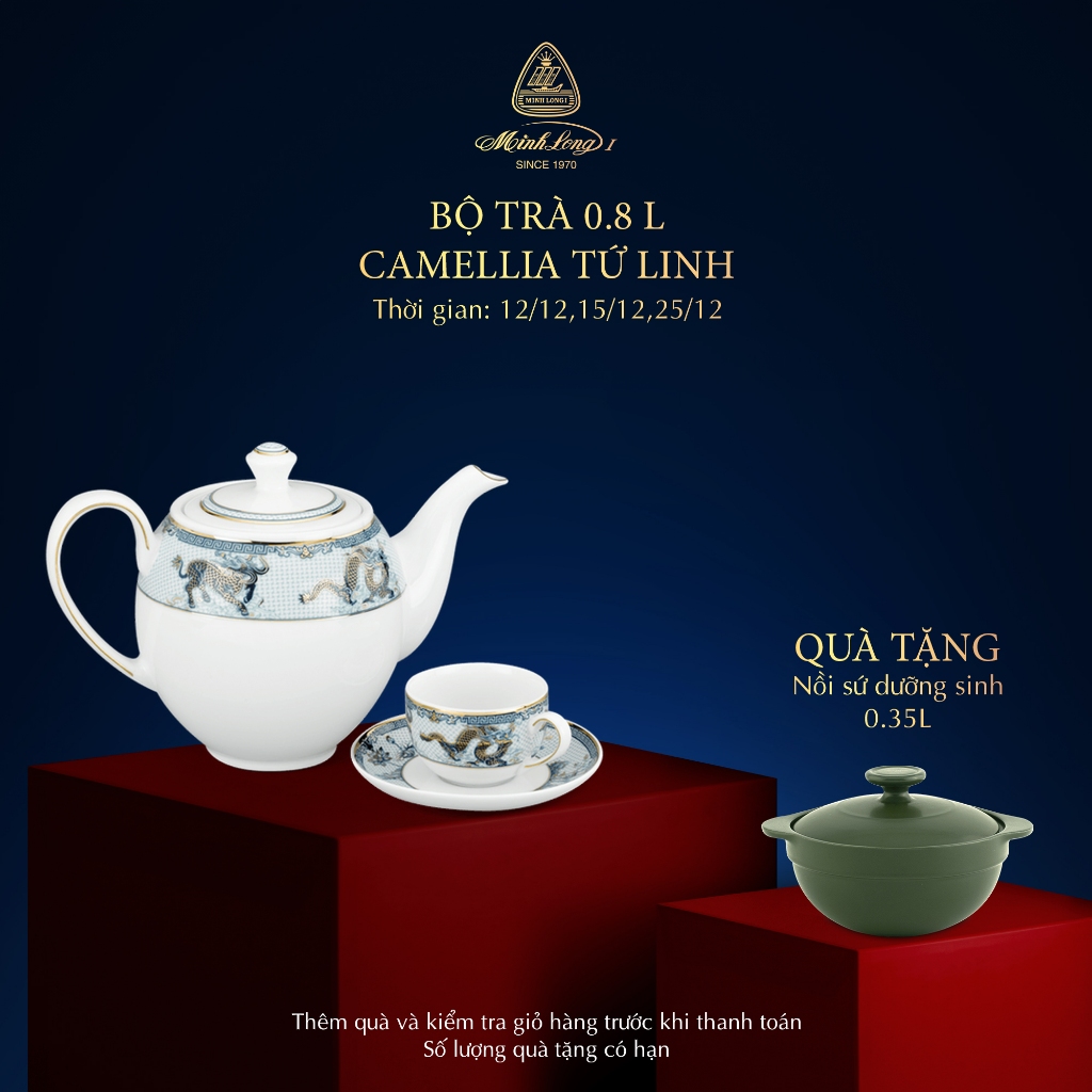 Bộ Ấm Trà Sứ Minh Long 0.8 L -Camellia - Tứ Linh