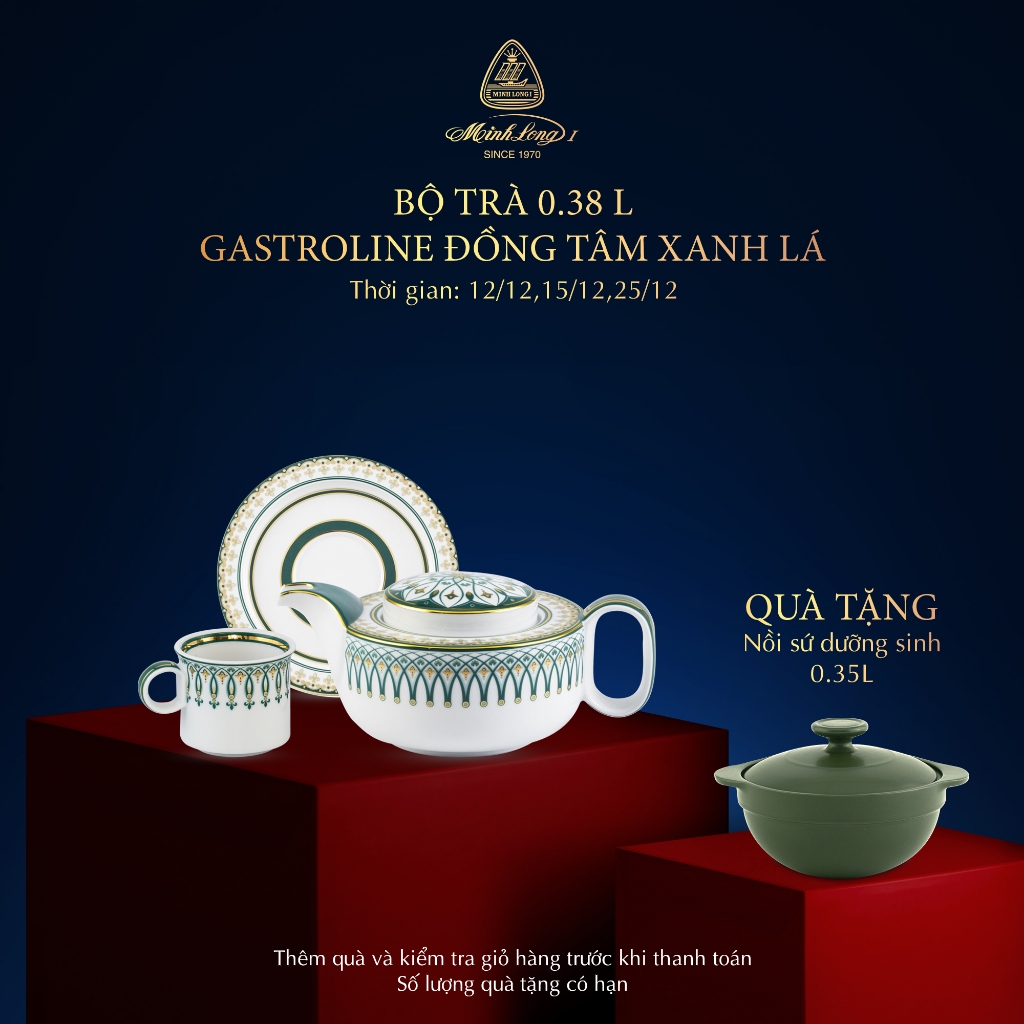 Bộ Ấm, Tách Trà Sứ Minh Long 0.38 L - Gastroline Đồng Tâm Xanh Lá