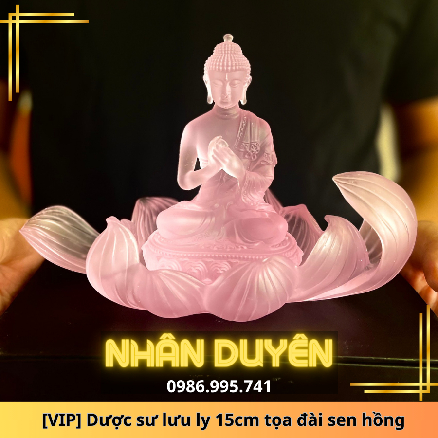 Tượng Dược Sư Lưu Ly Tọa Đài Sen Gồm Tượng + Đế sen màu hồng