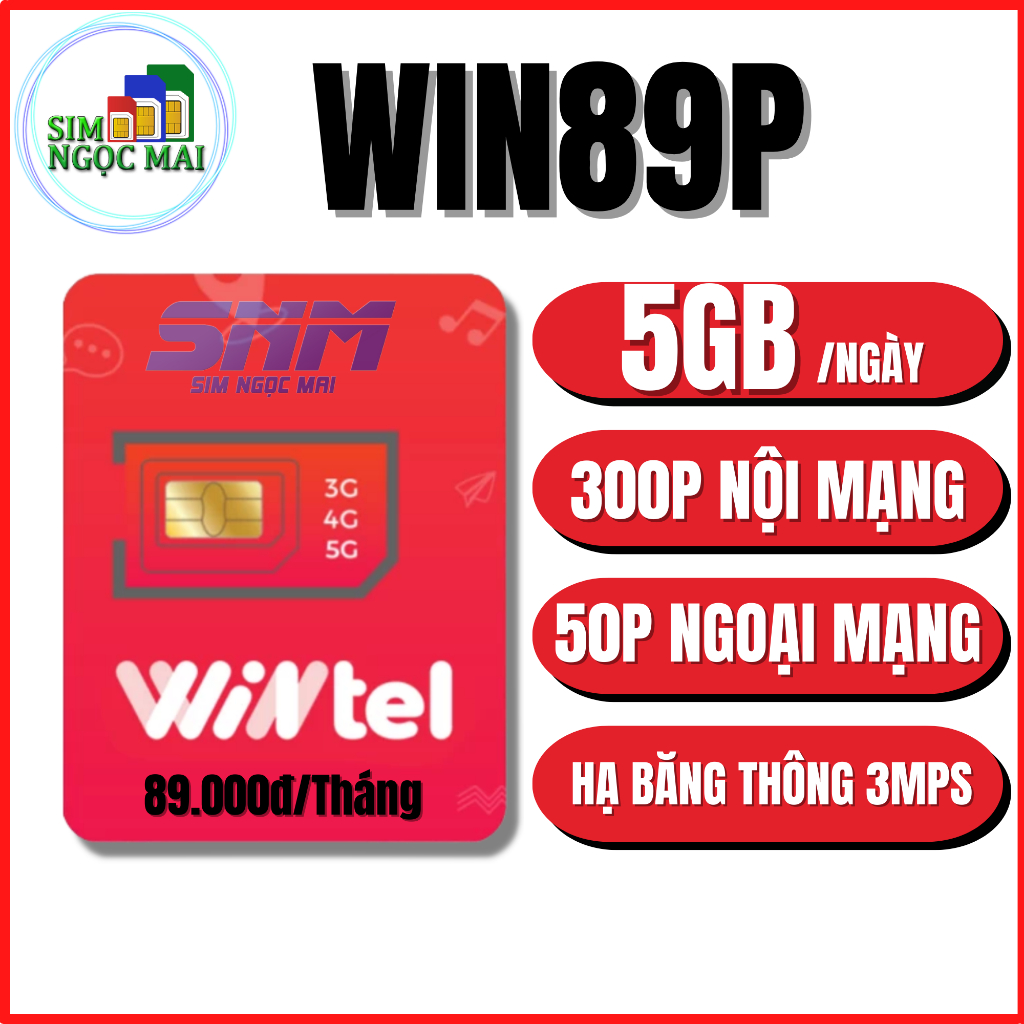 Sim 4G Vinaphone Win60P - Win89P - WIN69P - Sử Dụng Data không giới hạn chỉ 60k/tháng - Sim Ngọc Mai